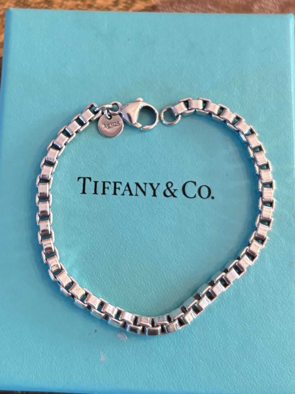 Tiffany & Co. Silver Link Bracelet on Signature Blue Pouch